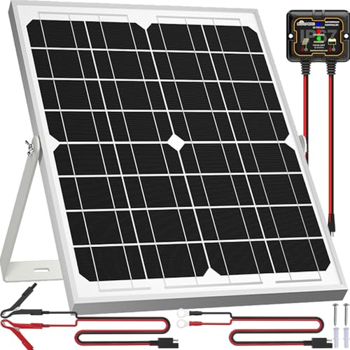 SOLPERK Solar Panel Kit 20W 12V, Waterproof Solar Battery Trickle Charger Maintainer + Smart MPPT Controller + Adjustable Mount Bracket for Boat Car RV Motorcycle Marine Automotive - size: 20W