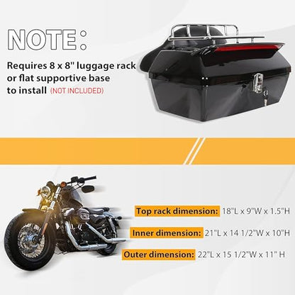 ECOTRIC 50L Universal Motorcycle Trunk W/Taillight & Backrest Luggage Rack Compatible with Harley Honda Yamaha Cruiser Road King Steet Road Glide Fatboy Softail Luggage trunk Tail Box Top Case - color: Black, size: Trunk w/ taillight 50L