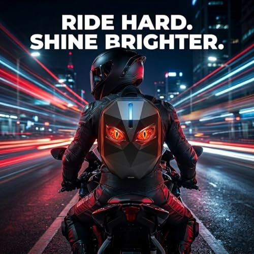 Motorcycle Helmet Backpack, Expandable Hard Shell LED Backpack with Programmable Screen, Water-Resistant Riding Bag & Laptop Daypack for Men, App Controlled DIY Display for Night Safety