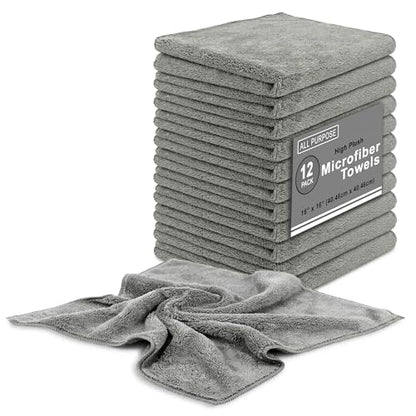 Blue Horizon Microfiber Cleaning Towels High Plush All Purpose Cleaning Rags 12-Pack 16x16 for Professional Polishing Waxing Removal as Car Auto Detailing Washcloths