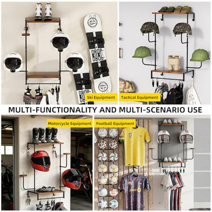 Urban Deco Motorcycle Helmet Holder Wall Mount, Helmet Rack with 4 Hat Stands, Helmet Stand for Display Wall Mount, Motorcycle Accessories Gear Storage for Men, Large - size: 30.7*11.8*15.7 inches