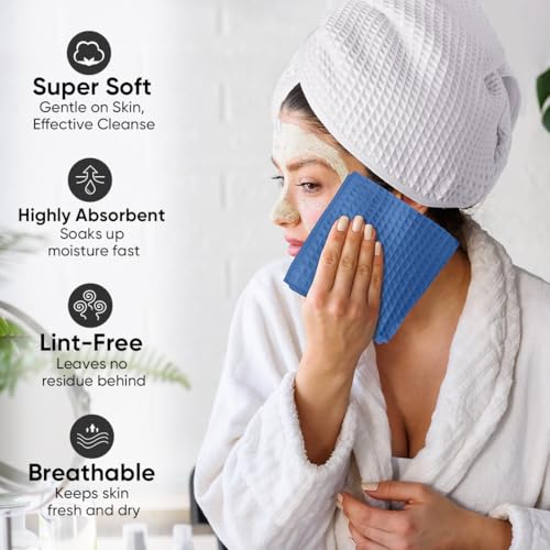 HOMEXCEL Waffle Weave Microfiber Towel, 10 Pack Lint Free Cleaning Rags, 12 x 12 Inches Barista Towels, Reusable Microfiber Cleaning Cloth for Household, Kitchen, Glass and Window, Blue - color: Blue
