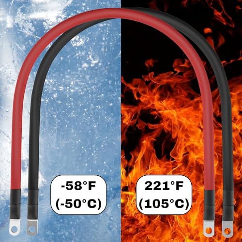 2 AWG Battery Cables with Terminals, Positive and Negative Wires Pure Copper, Auto, Solar Power Inverter, Welding, Golf Cart, Motorcycle (Red and Black, 1.5 FT (18 in), 1/4" Lugs on Both Ends, 2pcs) - color: Red and Black, size: 1.5 FT 1/4" Lugs