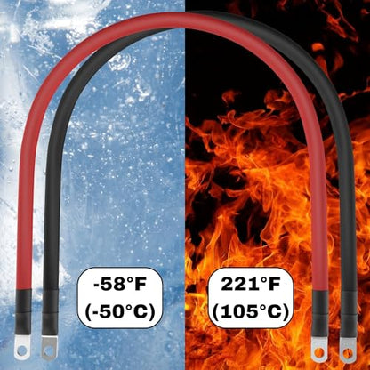 2 AWG Battery Cables with Terminals, Positive and Negative Wires Pure Copper, Auto, Solar Power Inverter, Welding, Golf Cart, Motorcycle (Red and Black, 1.5 FT (18 in), 3/8" Lugs on Both Ends, 2pcs) - color: Red and Black, size: 1.5 FT 3/8" Lugs
