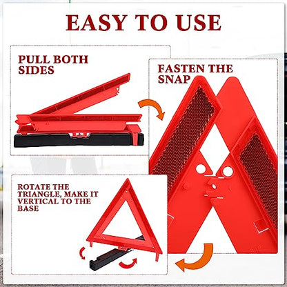 Kanayu 12 Pcs Warning Triangle Dot Approved Foldable Emergency Safety Triangles Reflective Road Safety Triangle with Carrying Case Heavy Base Roadside Warning Sign for Car Truck