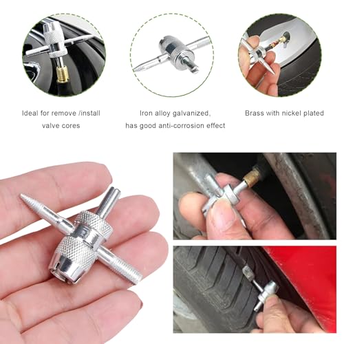 4-Way Valve Core Tool Tire Valve Tools, 4-in-1 Automobile Tire Valve Stem Core Remover Installer, Multifunctional Tyre Valves Repair Wrench Removal Tool for Car Bicycle Bike