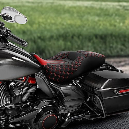 C.C. RIDER Gel 2 Up Rider Driver&Passenger Seat Fit for Harley Touring Road King Street Glide Electra Glide Tri 2009-2023 - color: GEL Seat-Red