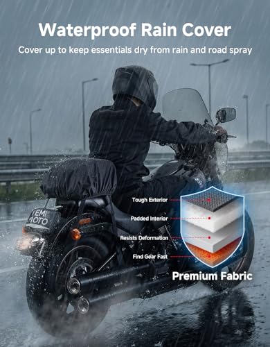 KEMIMOTO Motorcycle Tail Bag, 13L Large Waterproof Motorcycle Seat Bag for Rear Rack, Versatile Storage Saddle Bag with Shoulder Strap and Rain Cover for Commutes and Short Trips