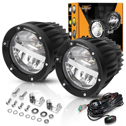 Auxbeam 100W Round LED Light Pods 4 Inch with Hi/Lo/Combo Beam, Road Round Lights Waterproof, LED Offroad Light Pod for Truck 4WD SUV ATV UTV (Pack of 2) - color: White Combo Beam
