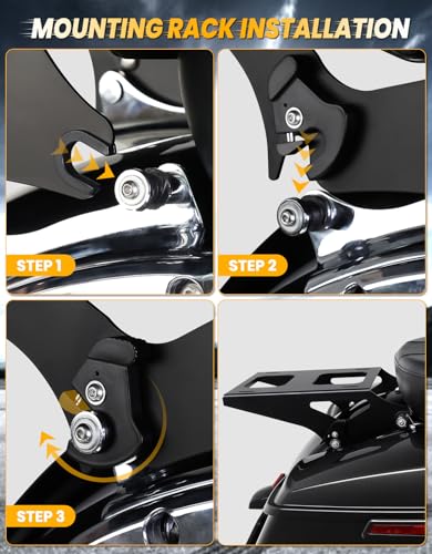 Vivid Black King Luggage Pack Trunk Backrest Mount Rack Plate Fit for 2014-2025 Harley Touring Road King Street Electra Glide and Select CVO Models - color: Black King Trunk Backrest #01