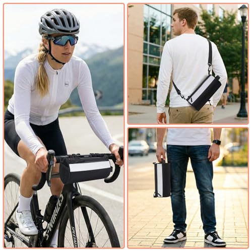 Urban Roll E-bike Handlebar Bag Waterproof Bicycle Front Bag for Mountain Multiuse Crossbody Hand Bag (Black, Medium) - color: Black, size: Medium