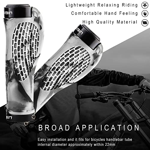 TOPCABIN Ergonomic Bike Grips - Widen Holding Rubber Grips with Aluminum LockGrips for Mountain & Road Bikes - color: Rubber White (1 Pair)