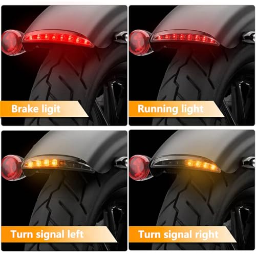 Motorcycle Chopped Rear Fender Edge LED Brake License Plate Tail Light Stop Running Light Turn Signal Lamp for Harley Sportster XL883N 1200N XL1200V XL1200X (Red) - color: Red