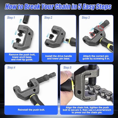 Motorcycle Chain Breaker Tool Kit,14PC Chain Cutter, Link Removal & Rivet Press Tool for 420 425 520 530 Chains, Fits Motorcycle, ATV, Dirt Bike