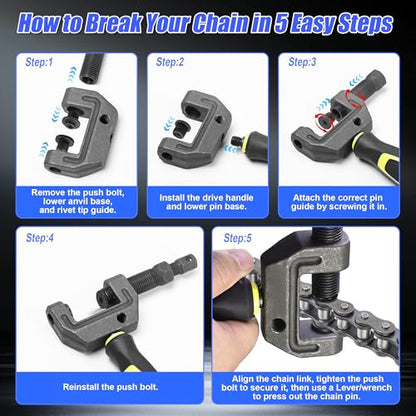 Motorcycle Chain Breaker Tool Kit,14PC Chain Cutter, Link Removal & Rivet Press Tool for 420 425 520 530 Chains, Fits Motorcycle, ATV, Dirt Bike