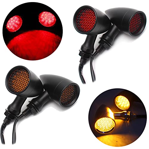 DREAMIZER 4pcs LED Motorcycle Amber Red Front Rear Brake Turn Signal Light Blinker Driving Tail Light Compatible With Sportster 883 Street bike Dirt bike Cruiser and chopper - color: Black