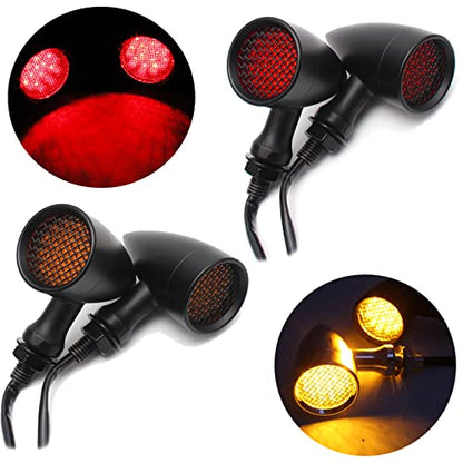 DREAMIZER 4pcs LED Motorcycle Amber Red Front Rear Brake Turn Signal Light Blinker Driving Tail Light Compatible With Sportster 883 Street bike Dirt bike Cruiser and chopper - color: Black
