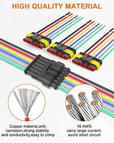 NAOEVO 6 Pin Connector Waterproof, 16 AWG 6 Wire Connectors, Automotive Electrical Male and Female Plug with Heat Shrink Tubing for Car Truck Boat Wire Connection, 6 Kits - size: 6 Pin