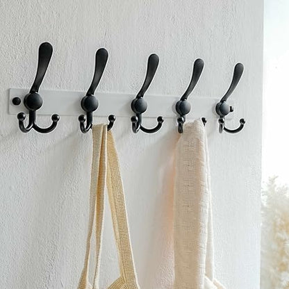 Dseap Coat Rack Wall Mount, Heavy Duty 12-Gauge Base vs Flimsy 1mm, Double-Thick Solid Anti-Snap Hooks, 16” Stud-Mount, Stainless Steel Hanger for Clothes Hat Entryway Closet Mudroom, White & Black - color: White/Black, size: L=17" (1pcs)