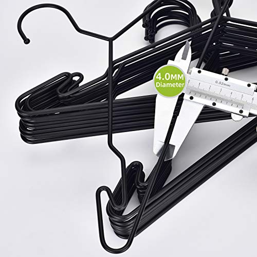 Heavy Duty Metal Hangers with Unique Hook Design Durable & Sturdy Coat Hangers 4mm Thick Withstands 25lbs Weight Smooth Powder Coated Finish Compact Shirt Hangers - 10 Pack Black - color: Matte Black - 4mm Heavy Duty Hanger