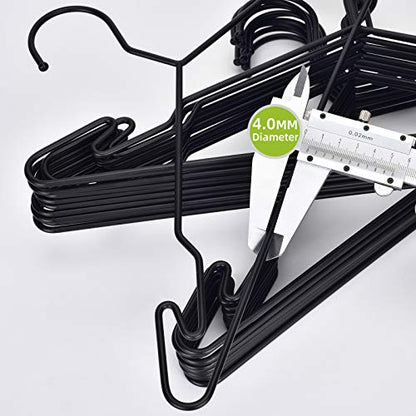 Heavy Duty Metal Hangers with Unique Hook Design Durable & Sturdy Coat Hangers 4mm Thick Withstands 25lbs Weight Smooth Powder Coated Finish Compact Shirt Hangers - 10 Pack Black - color: Matte Black - 4mm Heavy Duty Hanger