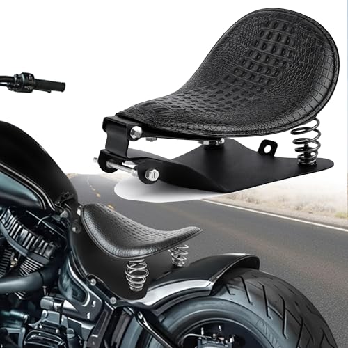 Crocodile Pattern Motorcycle Solo Seat with Springs, PU Leather Bobberx Custom Driver Seat Cushion for Harley Sportster XL883 XL1200 Bobber Chopper, Fits Honda Yamaha Kawasaki Suzuki (Black) - style: Black