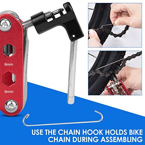 WOTOW Bike Repair Tool Kit & Bike Saddle Bag, 14 in 1 Bike Chain Tool Hex Key Wrench Maintain Accessories Multitool Set with Portable Under Seat Bag for Road Mountain Commuter Bicycle - style: 14 in 1 Multitool (Red)