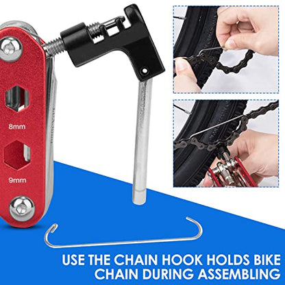 WOTOW Bike Repair Tool Kit & Bike Saddle Bag, 14 in 1 Bike Chain Tool Hex Key Wrench Maintain Accessories Multitool Set with Portable Under Seat Bag for Road Mountain Commuter Bicycle - style: 14 in 1 Multitool (Red)