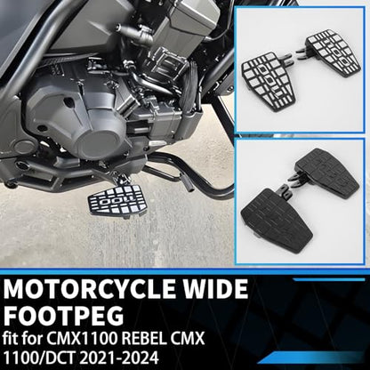 Wide Motorcycle Foot Pegs Pedal Compatible with Honda Rebel 1100 CMX1100 (2021-2025 CMX 1100 DCT), Aluminium Footrest Footpeg Extension Enlarge Step Board Extender (Black-Sliver)