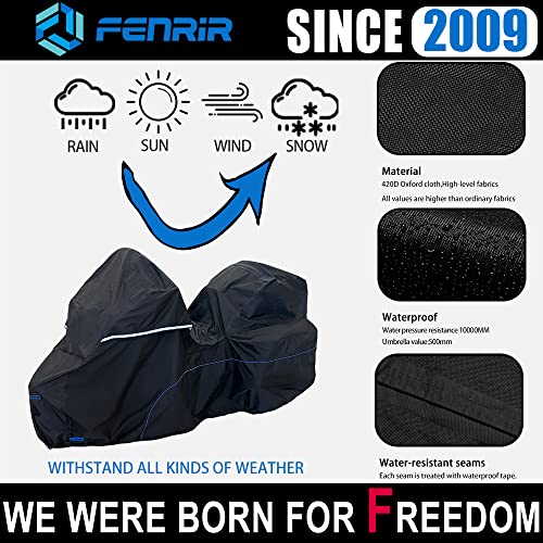 FENRIR 111" Trike Motorcycle Cover Waterproof Outdoor Storage Exhaust Pipe Anti-Scalding Antenna Hole Compatible with Harley Davidson Freewheeler TRI Glide Ultra Road Glide3 Trike Goldwing Roadmaster - size: Trike Motorcycle 111"X43.3"X43.3”