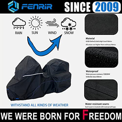 FENRIR 111" Trike Motorcycle Cover Waterproof Outdoor Storage Exhaust Pipe Anti-Scalding Antenna Hole Compatible with Harley Davidson Freewheeler TRI Glide Ultra Road Glide3 Trike Goldwing Roadmaster - size: Trike Motorcycle 111"X43.3"X43.3”