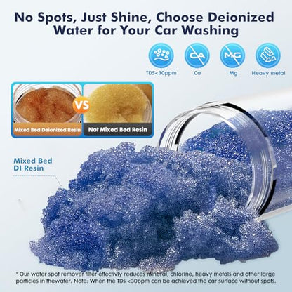 Deionized Spot Free Car Rinse Unit, Spotless Car Wash Water System,Deionized Water System for Car Wash, Suitable for Cars, RVs, Motorcycles, Yachts, and Windows, No Towel Drying, Color Changing Resin