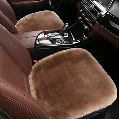 IRIWOOL Genuine Sheepskin Auto Seat Pad, Australian Soft Wool Seat Cover Breathable and Sweat-Wicking Comfort Warm Universal Fit,19.2 inch x19.2 inch (Front seat Cushion 1pc, Light Brown) - color: Light Brown, size: 1 Count (Pack of 1)