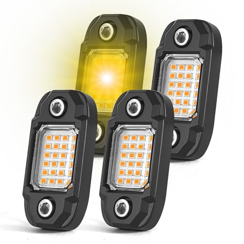 4 Pods Yellow LED Rock Light Waterproof Neon Trail Rig Lamp Underglow Lights for Car Truck Motorcycle SUV ATV UTV (Yellow) - color: Yellow