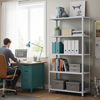 Storage Shelves, Heavy Duty Garage Storage Shelves 5-Tier Metal Shelving Unit for Kitchen Pantry Basement Bathroom Laundry, Adjustable Shelving, 2500 LBS Capacity, 35.4" L x 12" W x 68" H - size: 68"D x 35.4"W x 12"H-White
