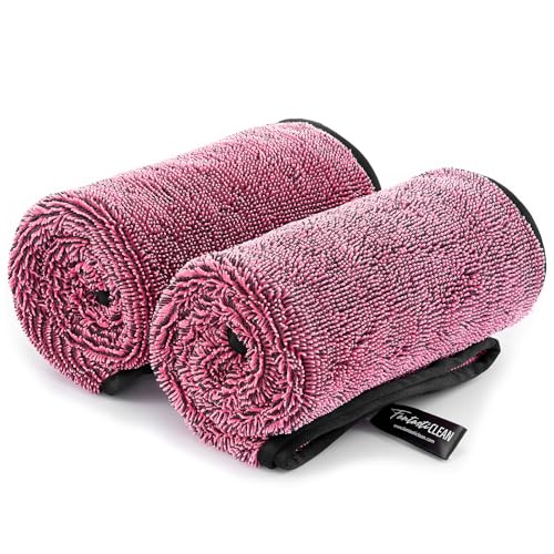 Fantasticlean Large Car Drying Towels- 2 Pack, 32‘’ by 24'' - Premium Microfiber Cleaning Cloth with Dual-Colored Twisted Loop, Ultra Absorbent, Scratch-Free for Instant Car Detailing (Pink) - color: Pink