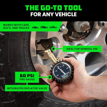 Rhino USA Heavy Duty Tire Pressure Gauge (0-60 PSI) - Certified ANSI B40.1 Accurate, Large 2" Easy Read Glow Dial, 360 Swivel Head, Solid Brass Hardware, Best for Any Car, Truck, Motorcycle, RV - size: 60 PSI Compact