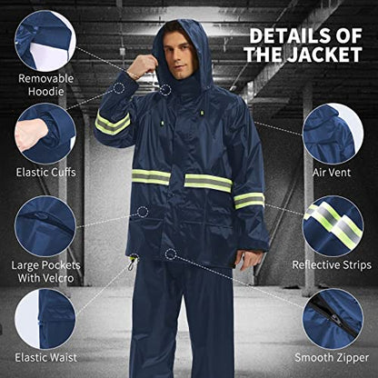 Rain Suits for Men Women Waterproof, Breathable Rain Coats with Eye-Catching Reflective Strip, Durable Rain Gear - color: Blue, size: Medium
