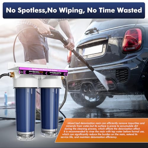 Deionized Spot Free Car Rinse Unit, Spotless Car Wash Water System,Deionized Water System for Car Wash, Suitable for Cars, RVs, Motorcycles, Yachts, and Windows, No Towel Drying, Color Changing Resin