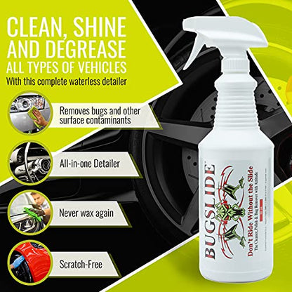 BugSlide Bug Remover – All Purpose Car Cleaner & Detailer Spray, For Vehicle Interior & Exterior Use, Shines, Degreases, Polishes, Wipes Away Bugs on Plastic, Metal,Glass, Windows, Mirrors, 32 oz - style: 32 oz Spray