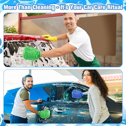 Patelai 30 Pcs Car Wash Mitts Bulk Microfiber Scratch Free Detailing Chenille Car Washing Gloves Hand Double Sided Absorbent Cars Sponge for Washing Cleaning Trucks Boats, 9.45 x 5.9 Inch(Green,Blue) - color: Green,Blue