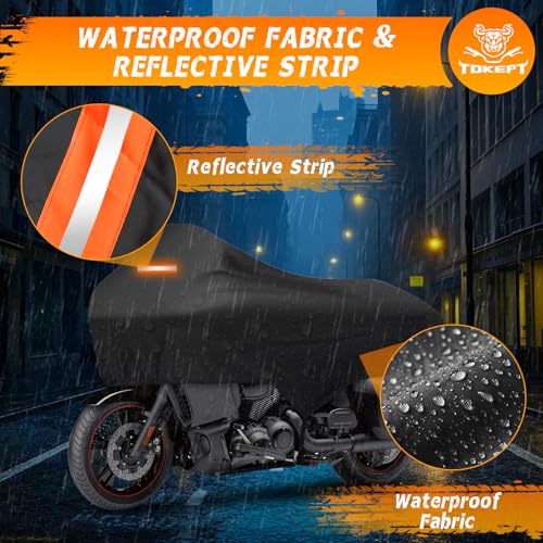Motorcycle Half Cover with Elastic Hook and Reflective Strip Waterproof Dustproof Sunproof All-Weather Protection Suitable for Touring Models Road King Street Glide Road Glide and More(Black) - color: Black