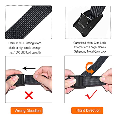 Premium Lashing Strap Short 1" x 6.5 ft, Cam Buckle Tie Down Straps Heavy Duty Secure Straps up to 700 lbs Capacity for Motorcycle,SUP, Kayak, Canoe, Surfboard, Cargo, Boat,Trailer, Luggage, 2pcs - color: Black 2pcs