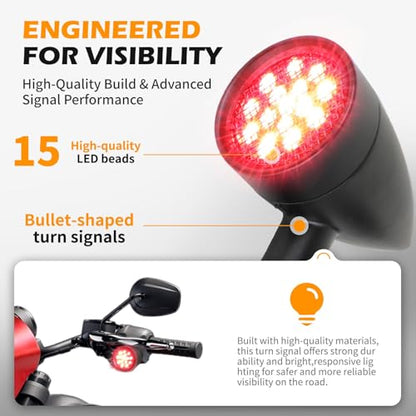 Rich Choices 2pcs Black 15 LED Motorcycle Stop Brake Running Turn Signal Indicator Red Lights Compatible with Harley Honda Chopper (Black with net-Red Light) - color: Black with net-Red Light
