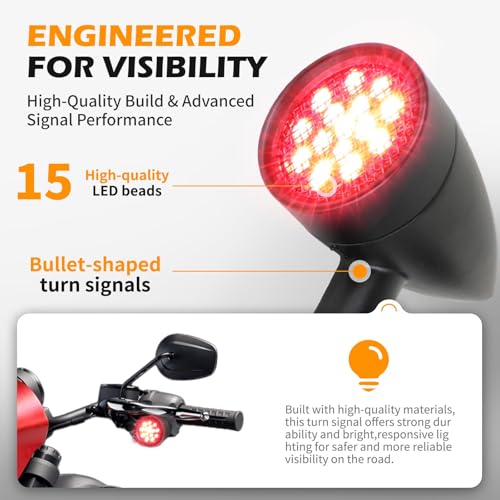 Rich Choices 2pcs Black 15 LED Motorcycle Stop Brake Running Turn Signal Indicator Red Lights Compatible with Harley Honda Chopper (Black with net-Red Light) - color: Black with net-Red Light