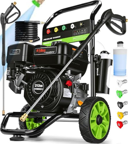 Gas Powered Pressure Washer 4200 PSI Gas Power Washer 4.0 GPM 212CC Commercial High Pressure Washer, with Spray Gun and Extension Wand, 5 Quick Connect Nozzles, Copper Pump (Dark Black)