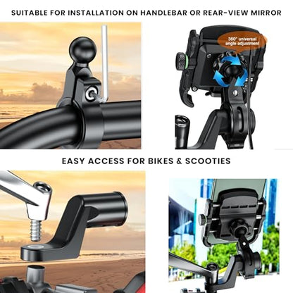 GRAND PITSTOP Bike Phone Mount Holder USB Charger Handlebar Mount, Camera Friendly, Aluminum Motorcycle Phone Mount, with 12/24V Motorcycles Quick Charge for 4.5-7 Inch Phones (Blue)