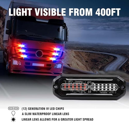 WINECO 8PCS LED Strobe Lights 12V Sync Feature Red Blue 12LED Emergency Hazard Warning Lights with Strobe Controller for Trucks Vehicles ATV RV Cars Van - color: RED BLUE