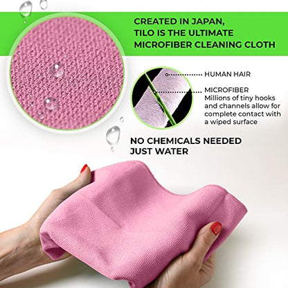 TILO Microfiber Cleaning Cloth – 19x13 Inch Ultra-Absorbent, Streak-Free, Lint-Free, Reusable Polishing Cloth for Dust, Grease, Dirt, and Delicate Surfaces – Non-Abrasive – Pink - color: Pink