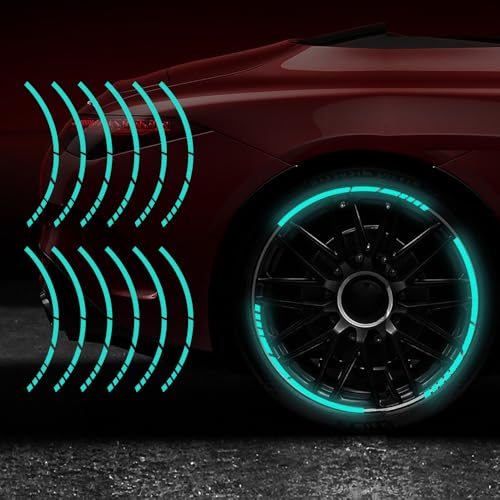 12PCS Reflective Car Wheel Stickers, Night Safety Warning Bicycle Stickers, Anti-Scratch Reflective Rim Decals for Car Motorcycle Cycling Bike (Mint Green) - color: Mint Green